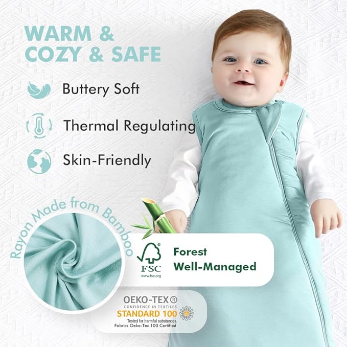 HAPIU Rayon Made from Bamboo Winter Baby Sleep Sack 2.5 TOG, 2-Way Zipper YKK, Warm Quilted Wearable Blanket
