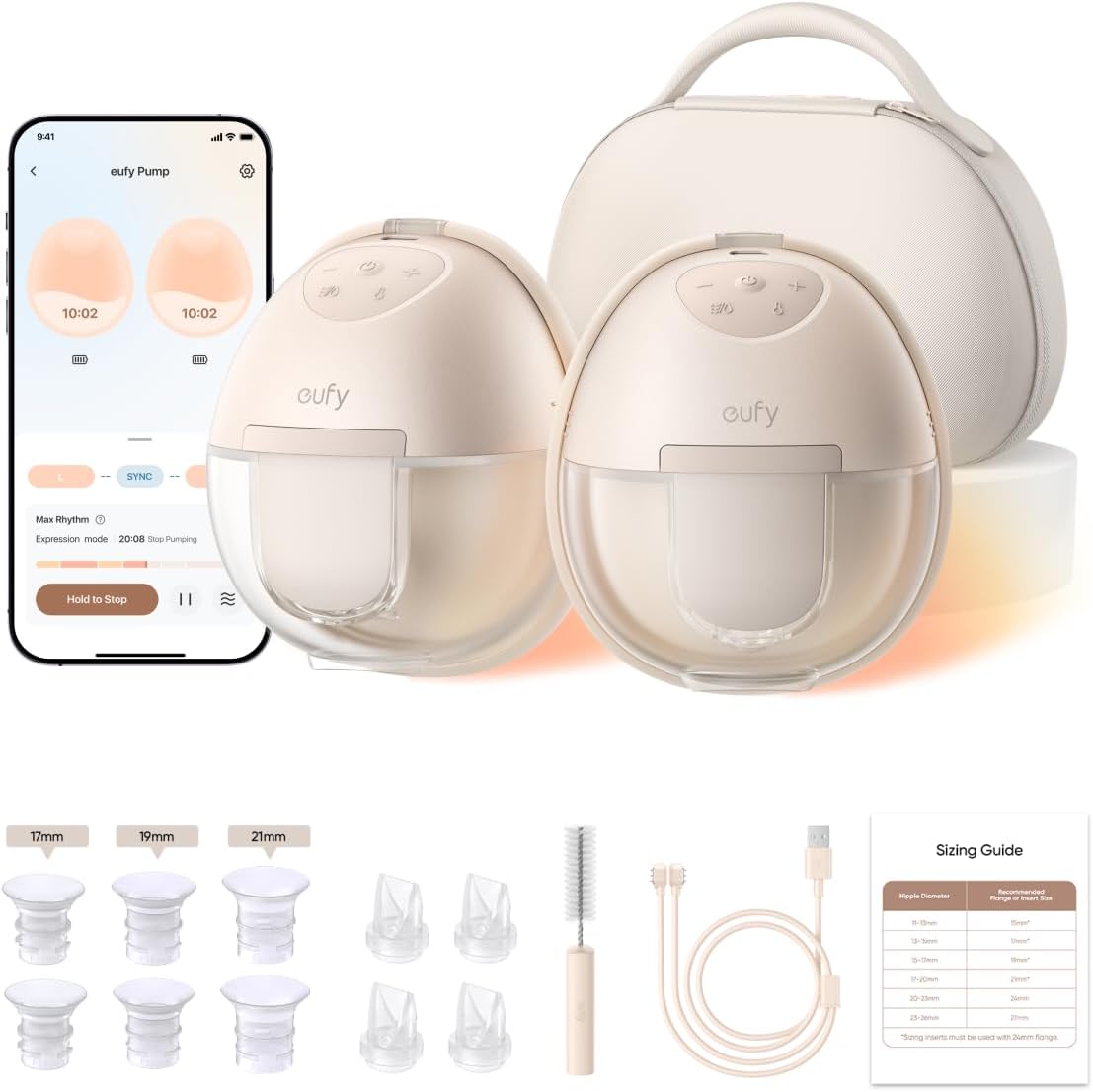 eufy Security Heated Wearable Breast Pump S1 Pro, Slim Hands-Free with Industry-Leading HeatFlow Tech, Wireless Charging Case, App-Controlled OptiRhythm, Hospital-Grade Suction, in-Bra Use
