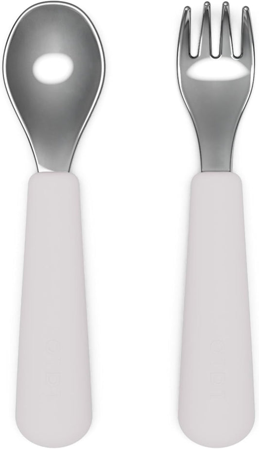 Lalo Utensils - Toddler Fork and Spoon Set - Stainless Steel and Silicone Ergonomic Toddler Utensils - Children Safe Flatware Set - 2 Pieces - Lavender