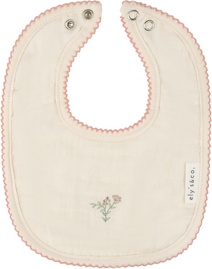 Ely's & Co. 100% Cotton Muslin Bib with Terry lining Soft & Absorbent for Infants, Adjustable Snaps 3 Pack 0-6 Months
