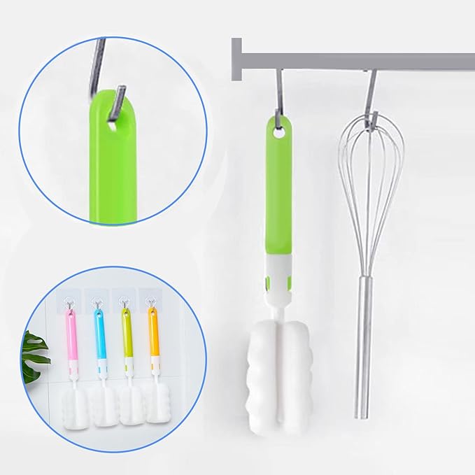 Bottle Brush Sponge Cup Brush Set with 4 Replacement Brush Head Portable Long Handle Water Bottle Cleaner Brush, for Baby Bottles Vacuum Flasks (4 Brushes + 4 Heads)