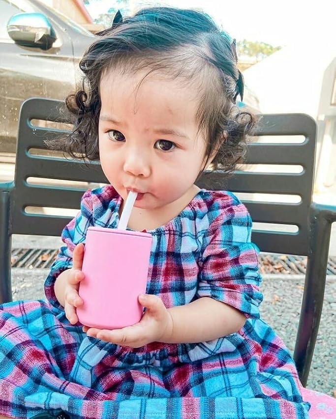 Avanchy Silicone Training Sippy Cup with Straw Lid – Tiny Cup for Babies 6+ Months to Toddlers 1 Year Old – 5 oz Infant Water Cup for Baby Led Weaning, Black + 5 Reusable Straws