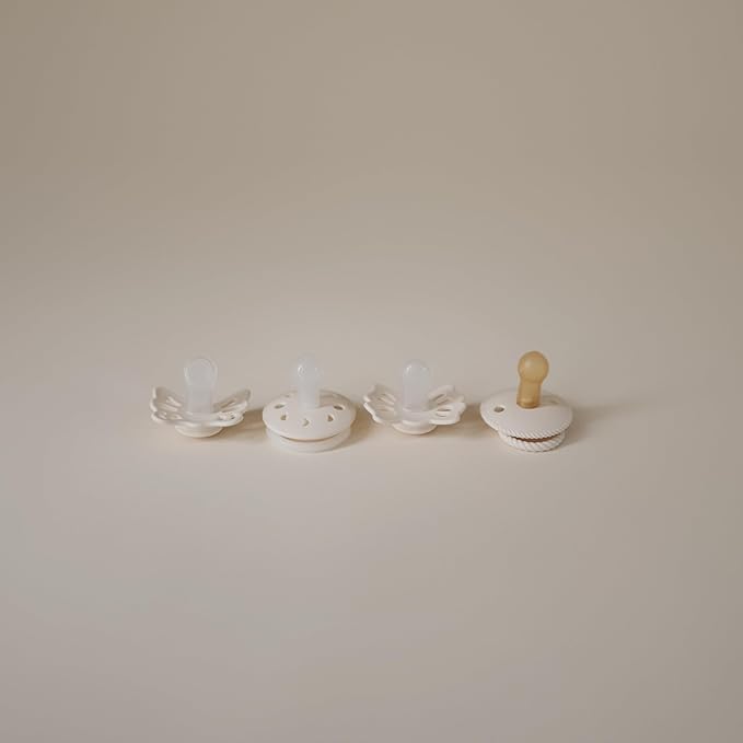 FRIGG Baby's First Pacifier - Moonlight Sailing 4-Pack | Made in Denmark | BPA-Free (Cream, 0-6 Months)