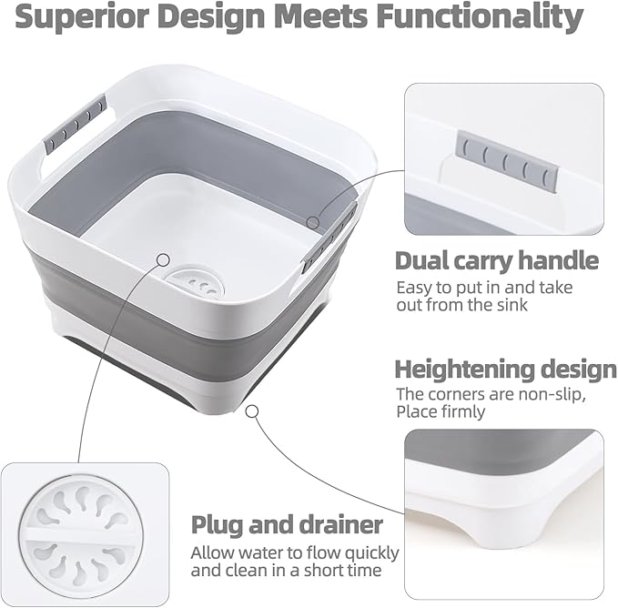 Collapsible Wash Basin for Baby Bottles - 2.4 Gallons Portable Wash Bin for RV Camping Sink, Space-Saving Dish Tub.Laundry & Utility Room Sinks