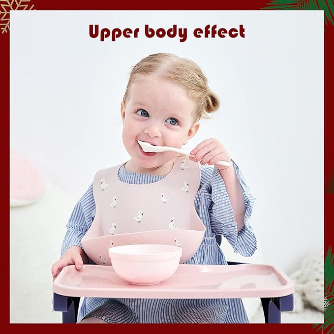 Little Dimsum Baby Bib Silicone Adjustable Waterproof - Soft Comfortable Feeding Bib with Food Catcher for Infants and Toddlers, Easy-Clean Design