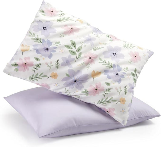 TILLYOU Toddler Pillowcases 13 x 18 Travel Pillow Case 2 Pack, Kids Pillowcases Machine Washable with Envelope Closure, Brilliant Little Flowers