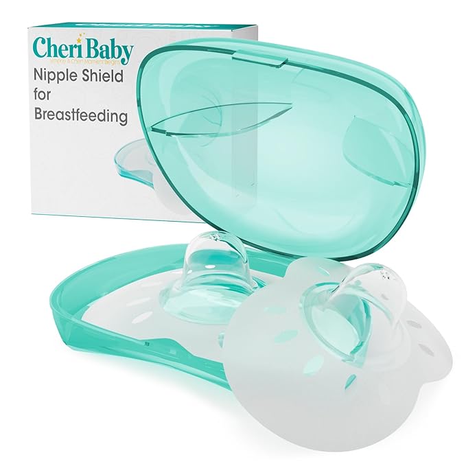 CheriBaby Nipple Shield, Contact Nipple Shield for Breastfeeding with Difficulty Sucking or Flat or Inverted Nipples, 1 Pair with Carrying Case, 100% Food Grade Silicone, BPA/BPS Free, 20mm