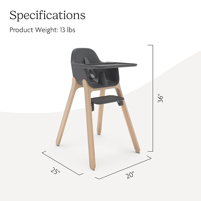 UPPAbaby Ciro High Chair/Sleek, Easy-to-Clean Design/Perfect-Fit Tray to Bring Baby to Table/Patent-Pending Harness/Dual-Position, 180-Degree Rotating Footrest/Jake (Charcoal/Rubberwood)