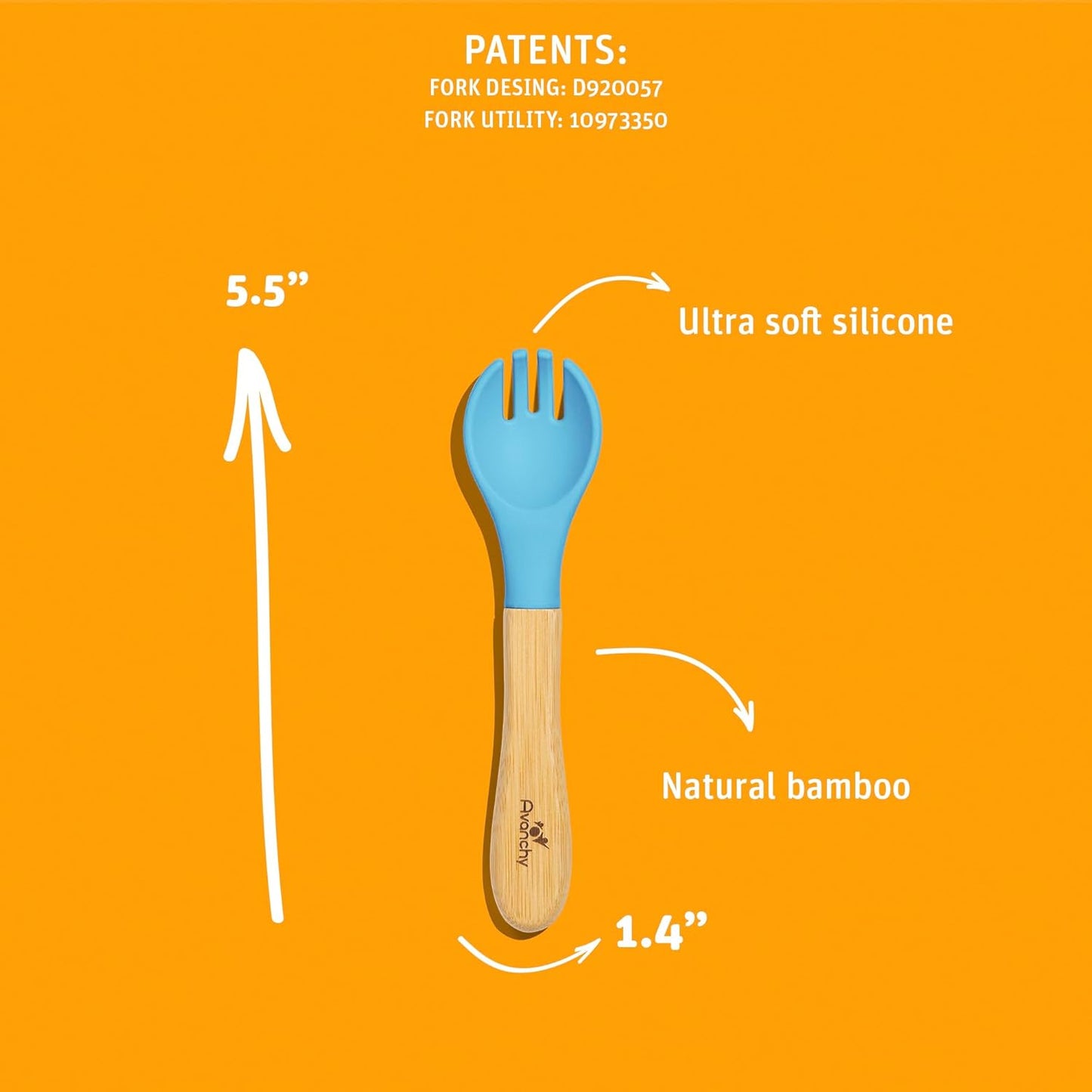 Avanchy Baby Fork Set, Bamboo and Silicone Spork Utensils, Toddler Baby Led Weaning Silverware Cutlery Flatware, Kids First Self Feeding