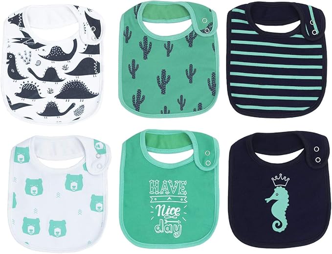 Maiwa 6 Pack Waterproof Cotton Baby Bibs for Girls Boys for Drooling Eating with Snaps