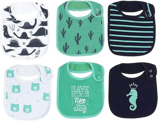 Maiwa 6 Pack Waterproof Cotton Baby Bibs for Girls Boys for Drooling Eating with Snaps