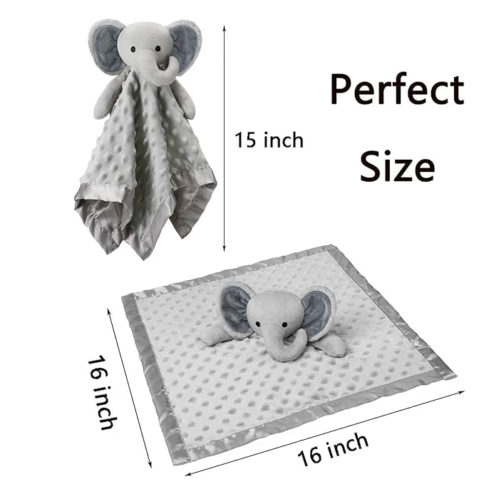 Pro Goleem Elephant Loveys for Babies Soft Security Blanket Infant Snuggle Toy Stuffed Animal Blanket Baby Registry Search Baby Boy Gifts for Infant and Toddler Gray 16 Inch