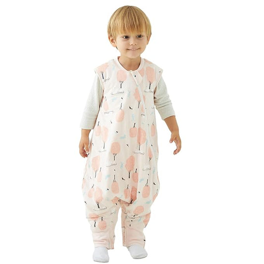 Duomiaomiao 2.5 TOG Toddler Sleep Sack 6-12 Months 100% Cotton Winter Side Open Zipper Baby Sleep Sack with Feet, Warm Toddler Wearable Blanket