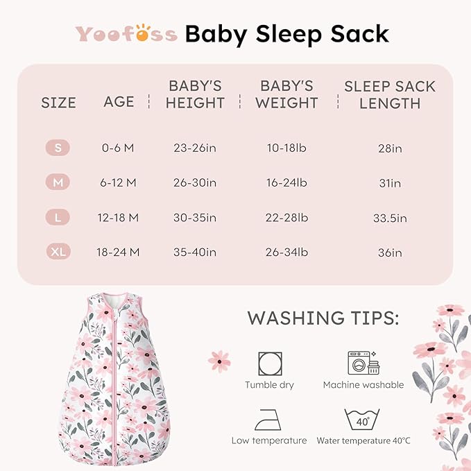 Yoofoss Baby Sleep Sack 6-12 Months, TOG 2.5 Baby Wearable Blanket with 2-Way Zipper, 100% Organic Cotton Fabric Winter Newborn Sleeping sack, Warm Soft Comfy(Medium)
