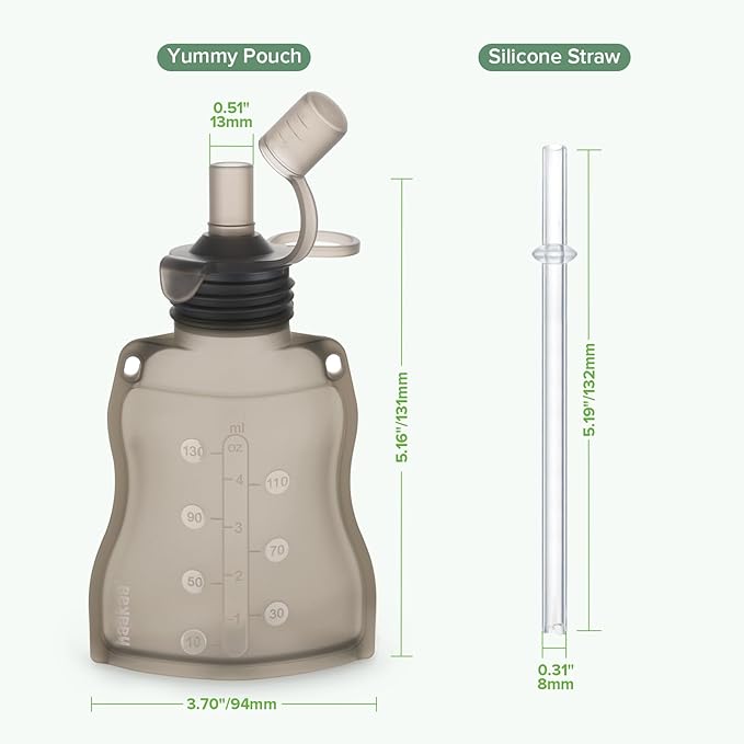 Haakaa Yummy Pouch Reusable Baby Food Pouch, Baby Food Storage Kids Squeezable Pouch, Washable Freezer - Make Homemade Organic Food for Babies/Toddlers, 4oz, 2 Pack,6m+