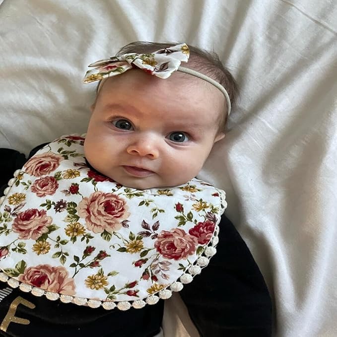Baby Girls Floral Print Bibs, Reversible Burp Cloth Set for Newborn Infant Toddlers