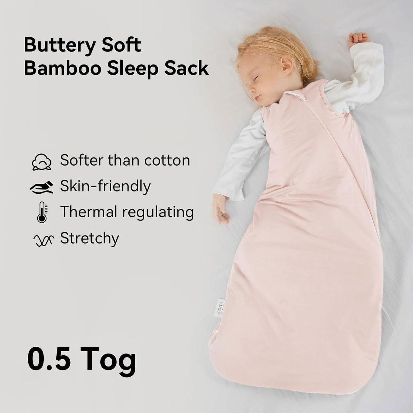 BubblePanda Rayon Made from Bamboo Sleep Sack 18-24 Months 0.5 Tog Soft Lightweight Toddler Sleep Sack 2t for Babies 2-Way Zipper Wearable Blanket Baby 18 Months