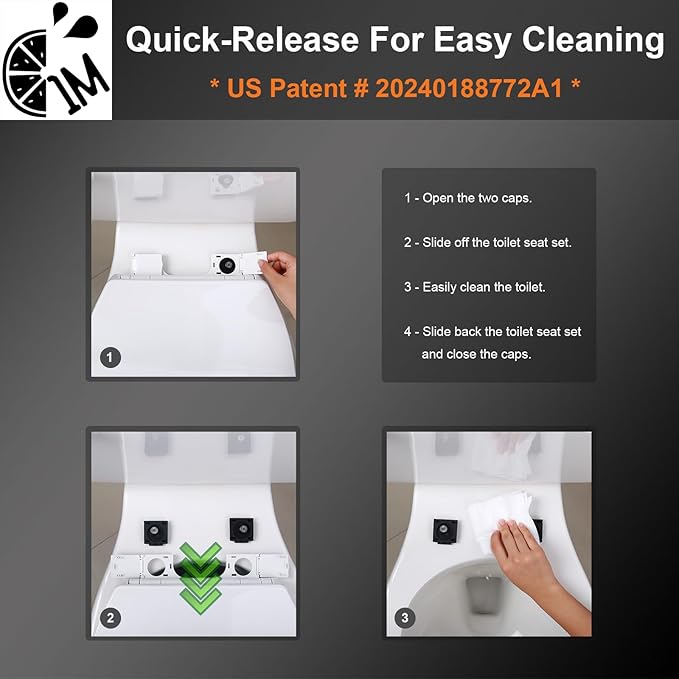 1M Soft Close Toilet Seat Round, Patented Quick Releasing for Easy Cleaning, Anti-Wiggling Design, Easy Installation (2PCS Pack)
