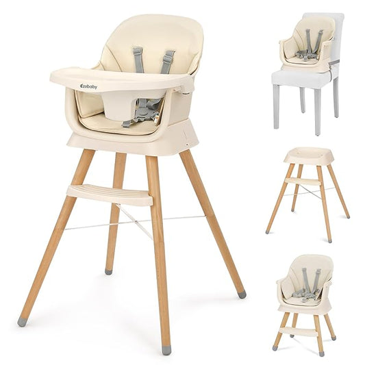 Ezebaby Portable Baby High Chair, High Chairs for Babies and Toddlers with Adjustable Legs, 6-in-1 Convertible to Booster Seat for Dining Table, Toddlers High Chair with Removable Cushions - Cream