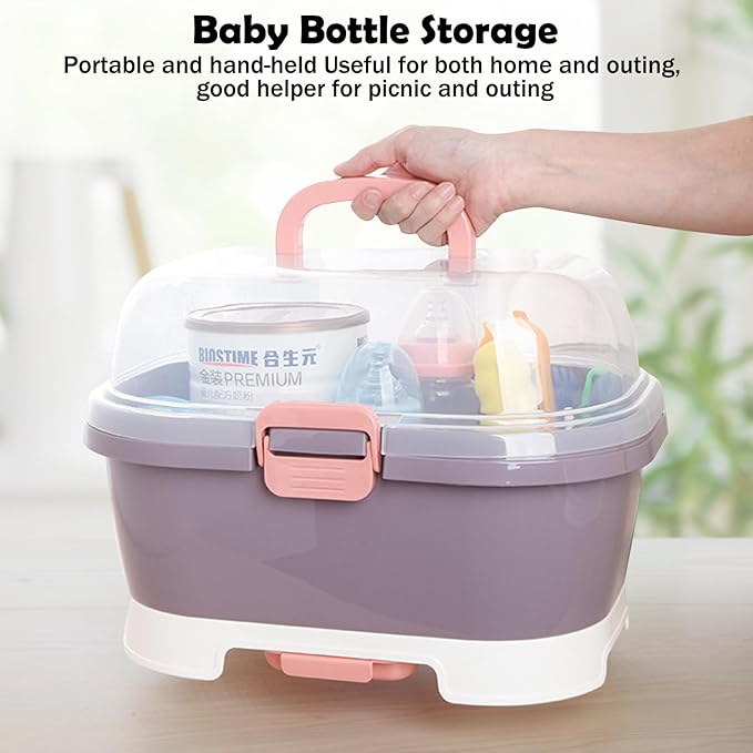 Baby Bottle Organizer for Storage, Baby Bottle Storage Large Capacity with Lid Cover Anti-Dust Protection and Cutlery Storage Drying Rack Portable Large Capacity Bottle Organizer Baby (purple)