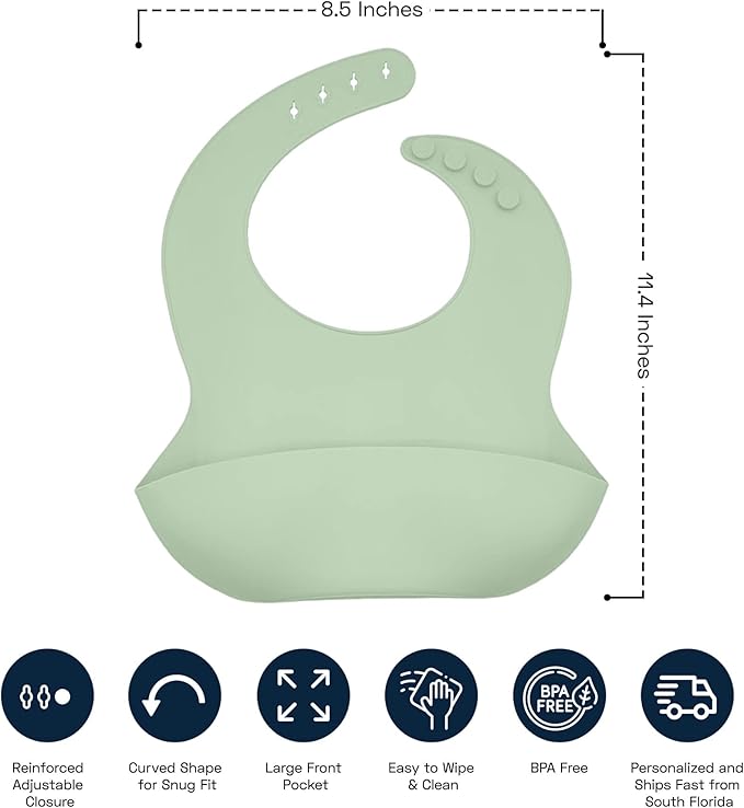 Personalized Silicone Bib and Spoon Set with Custom Name, Babies/Toddlers Durable Adjustable with Pocket for Baby Boy & Girl
