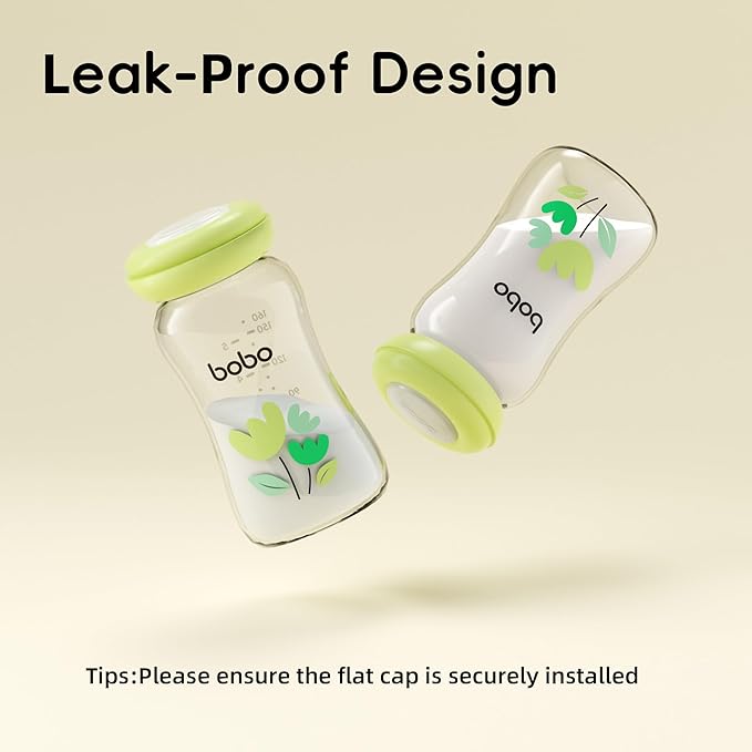 YOHKOH Glass Breast Milk Storage Bottles - 100% Leak-Proof, BPA-Free Breastmilk Storage Containers, Freezer & Dishwasher Safe, Ideal for Nursing Mothers (Green, 5.4oz (Pack of 6))