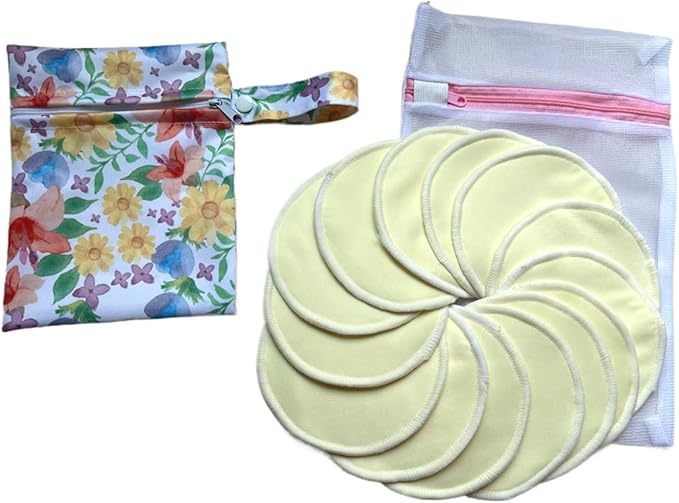 Reusable Nursing Pads 14 Pack,Washable Breast Pads Breastfeeding Essentials,Newborn Necessities for Baby Boys and Girls,Postpartum Essentials for Mom,Super Soft & Absorbent (Light Yellow)