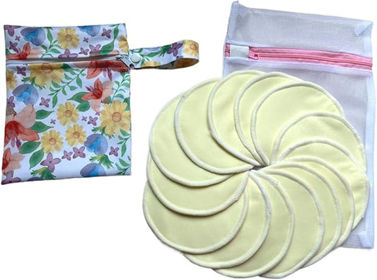 Reusable Nursing Pads 14 Pack,Washable Breast Pads Breastfeeding Essentials,Newborn Necessities for Baby Boys and Girls,Postpartum Essentials for Mom,Super Soft & Absorbent (Light Yellow)