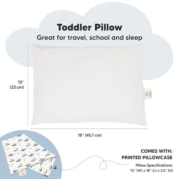 Toddler Pillow with Pillowcase - 13x18 My Little Dreamy Kids Travel Bed Pillows for Sleeping, Organic Cotton Small Pillowcase, Soft & Breathable, Machine Washable, Toddlers 2-5 Years Old (Marine)