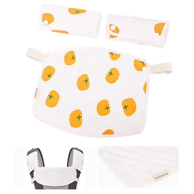 Bebamour Drool and Teething Reversible Cotton Pad For All Carry Positions Baby Carrier White Drool Bib For Boys & Girls(Persimmon)