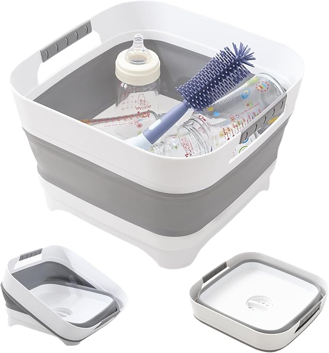 Collapsible Wash Basin for Baby Bottles - 2.4 Gallons Portable Wash Bin for RV Camping Sink, Space-Saving Dish Tub.Laundry & Utility Room Sinks