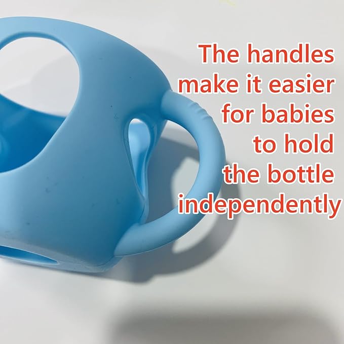 4 Pack Silicone Sleeves for Avent Natural Glass Baby Bottles, Silicone and Easy-Grip Handles for Drop Protection, Compatible with Philips Avent 4/8 OZ Glass Bottle (Light Blue, 8 OZ)