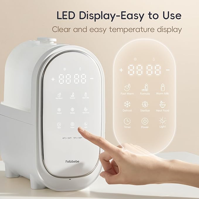 Baby Bottle Warmer, 11-in-1 Milk Warmer for Breastmilk & Formula with Night Light, Detachable Body for Easy Cleaning & Accurate Temperature Control, Timer, Double Bottles Warmer