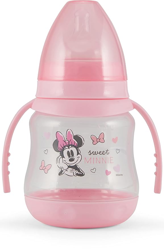 Disney 2 Pack 7 Ounce Baby Bottles with Character Prints and Colored Covers with Double Handle - BPA Free and Easy to Clean