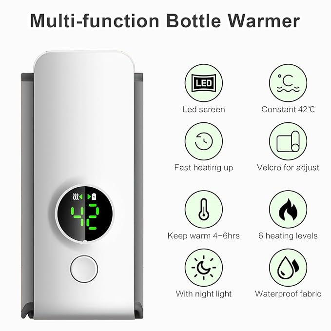 Portable Baby Bottle Warmer for Travel, Cordless Baby Bottle Warmer for Breastmilk and Formula, Rechargeable Bottle Warmer On The Go, Bottle Warmer with Temperature Control, LED Display