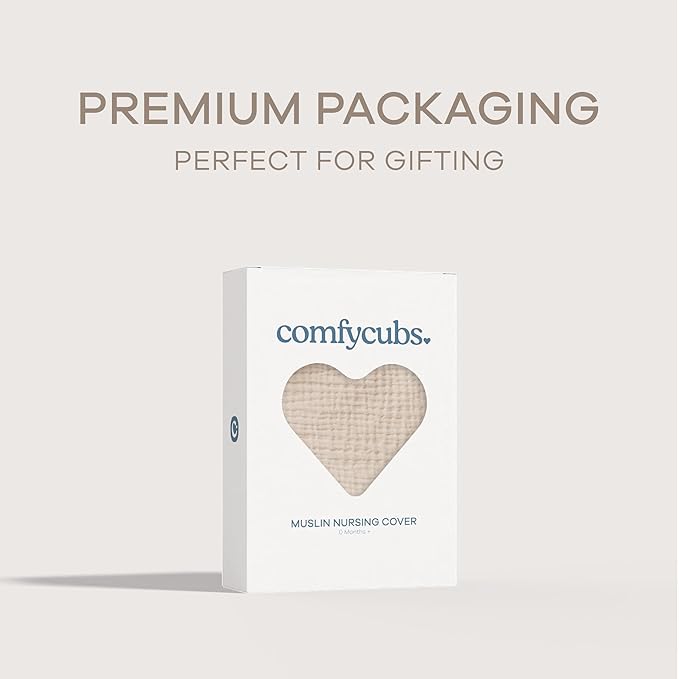 Comfy Cubs Muslin Nursing Cover, Pack of 1, 100% Muslin Breastfeeding Cover - Soft & Breathable Baby Nursing Scarf with Adjustable Neck Strap - Portable, Lightweight & Privacy Coverage - Sand