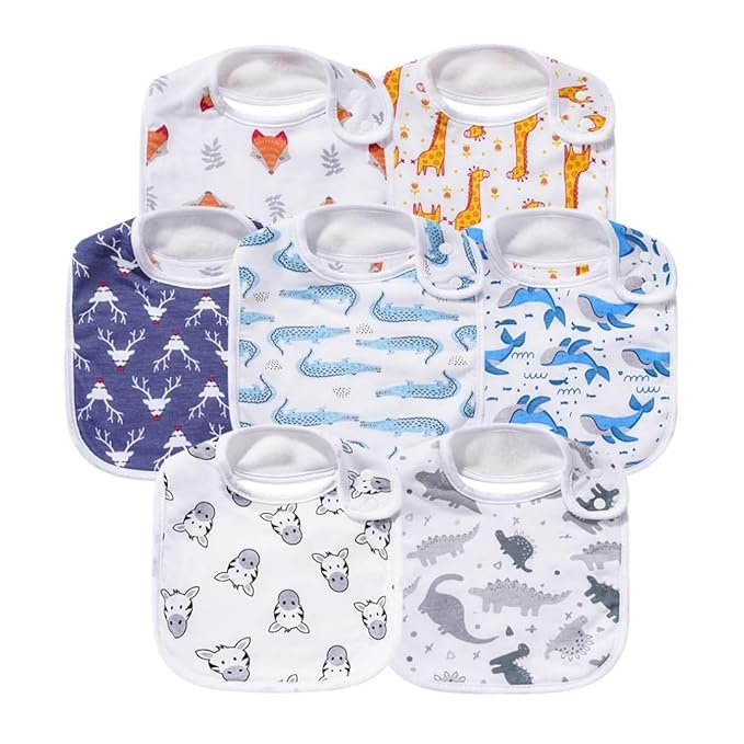 7 Pack Baby Cotton Absorbent Bibs for Drooling Teething