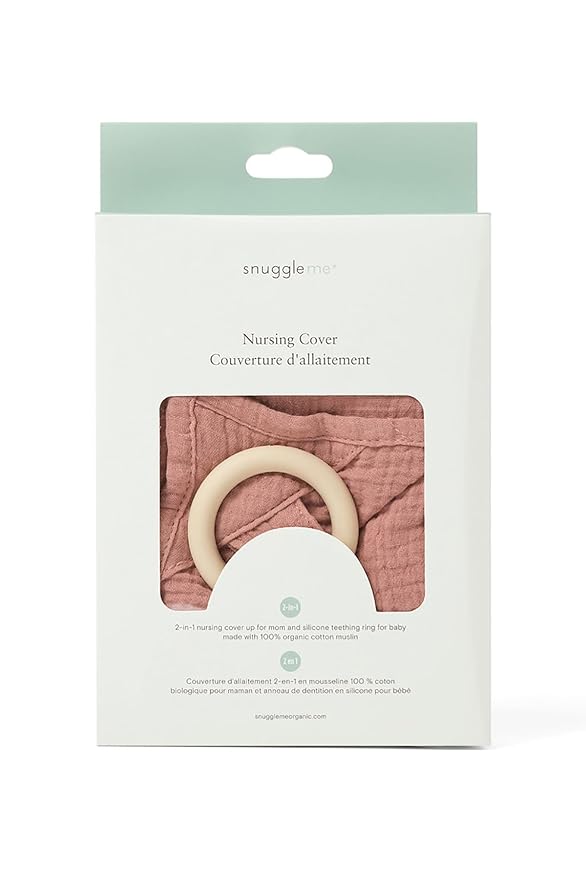 snuggle me® Nursing Cover - 100% Organic Cotton Muslin Nursing Cover Up for Breastfeeding with a BPA-Free Silicone Teether Ring, Ultra-Soft & Lightweight (33.5″ × 39.4″)