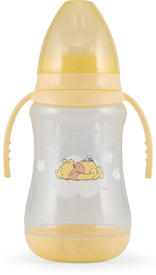 Disney 2 Pack 10 Ounce Baby Bottles with Character Prints and Colored Covers with Double Handle - BPA Free and Easy to Clean