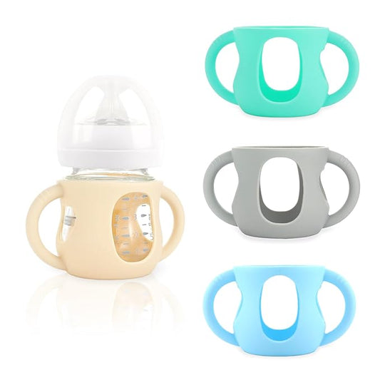 4-Pack Silicone Sleeves for Philips Avent Glass Bottles, BPA-Free Drop-Resistant Baby Bottle Sleeves with Handles, Compatible with Philips Avent Natural Glass Baby Bottles (4 oz)