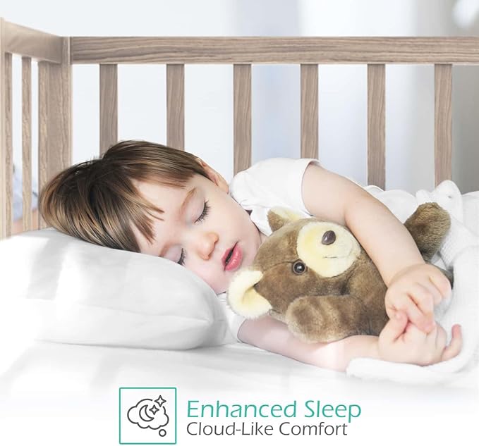 Nestl 2 Pack Toddler Pillow for Sleeping 13 x 18, Small Kids Pillow for Travel, Car, School, Nap, & Toddler Bed, Machine Washable Soft Cotton Child 2 Year Old and Up - White