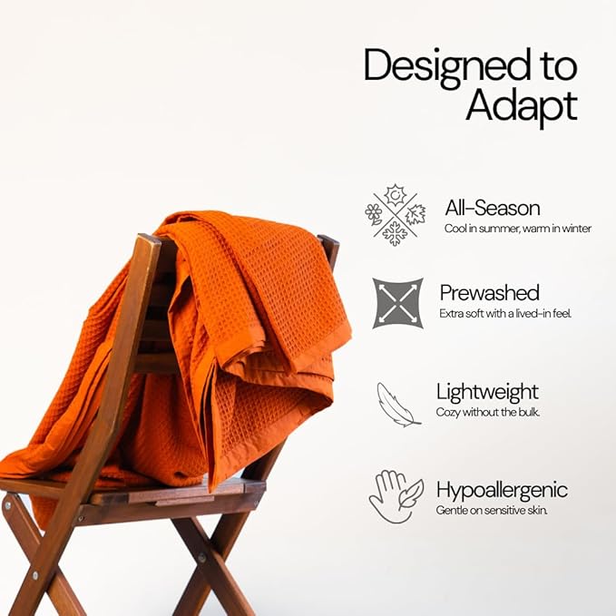 Salt Earth GOTS Certified 100% Organic Cotton Throw Blanket,108"X90" Blankets & Throws for Bed, Throw Blanket for Couch,Modern & Cozy Blanket, All Season Waffle Blanket, Soft Blanket(Cinnamon Stick)