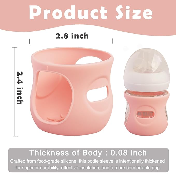 4 Pack Silicone Sleeves for Avent Natural Glass Baby Bottles, Anti Breakage Bottle Holder, Compatible with Philips Avent Glass Natural Baby Bottles (4 Pink, 4 OZ)