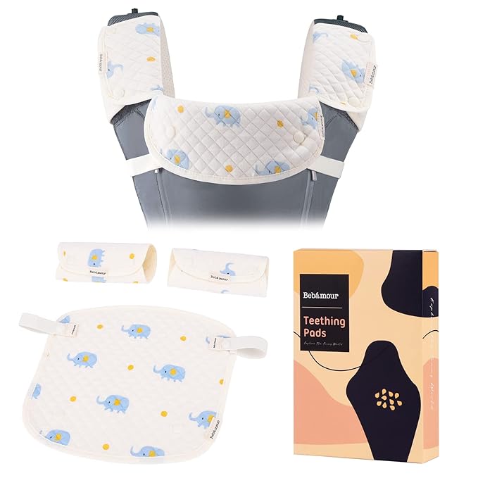 Bebamour Drool and Teething Reversible Cotton Pad For All Carry Positions Baby Carrier White Drool Bib For Boys & Girls(Elephant)