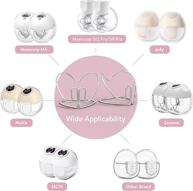 Breast Pumps Holder Compatible with Momcozy/eufy/Paruu/Nuliie/Elvie/NCVI/Medela/Most Brand Wearable Breast Pump, 2pcs Stainless Steel Portable Replacement Pump Parts, Electric Breastpump Accessories