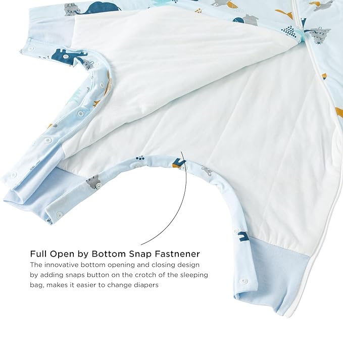 Duomiaomiao 1.5 TOG Toddler Sleep Sack 24-36 Months 100% Cotton Four Season Side Open Zipper Baby Sleep Sack with Feet, Breathable Toddler Wearable Blanket