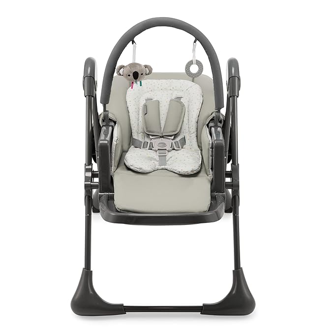 Kinderkraft Tummie, 2-in-1 high Chair, Baby Chair, Ergonomic, Comfortable, Reclining, Foldable, with Ajustable Height, Footrest, Detachable Tray, for Toddler, with Toys, Gray
