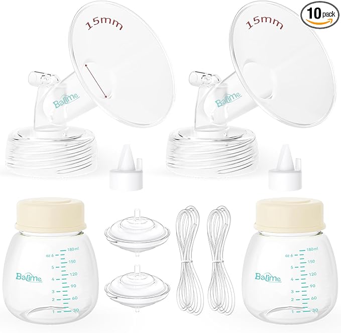 Breast Pump Parts Compatible with Spectra S1/S2/9 Plus, Not Original Accessories, Full Set Replacements Include 15mm Flanges, Valves, Backflow Protectors (Duckbills Included), Tubings and Bottles