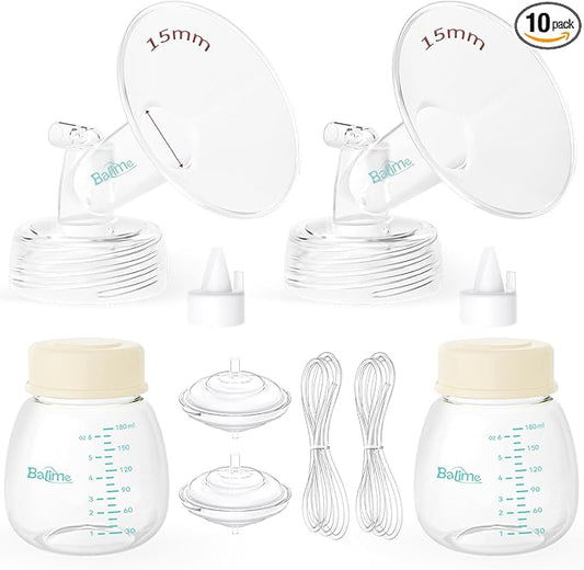 Breast Pump Parts Compatible with Spectra S1/S2/9 Plus, Not Original Accessories, Full Set Replacements Include 15mm Flanges, Valves, Backflow Protectors (Duckbills Included), Tubings and Bottles