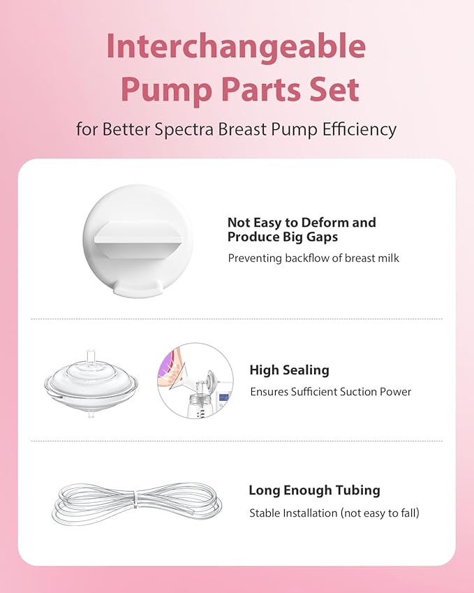 Electric Breast Pump Parts Compatible with Spectra S1/S2/9 Plus, Duckbill Valves, Backflow Protector Membrane and Tubes (Not Original Spectra Accessories)